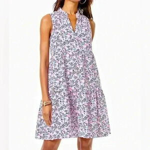 Lilly Pulitzer Womens Novella Tiered Dress Multi Fun Sun Repeat Ditsy Pockets L